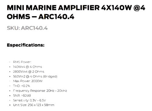 Amplificador Marino 4 Canales Monster Auto Arc140.4 2000w Gris Plateado