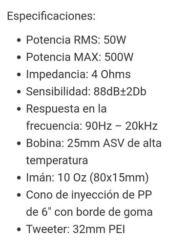 2 Pares Bocinas 6pLG 50w Rms 3 Vias 4 Ohms Coustic Co-63c