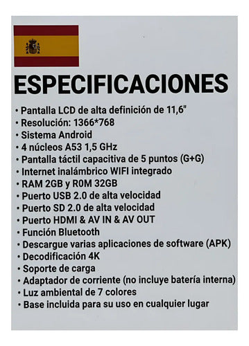 Cabecera Pantalla 11.6'' Hd Pc Tablet Wifi Bt Treo Tabloid12