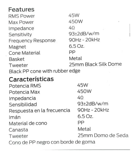 Bocinas Coaxiales De 5.25 PuLG Monster Ms52c 45w Rms 4 Ohms Negro