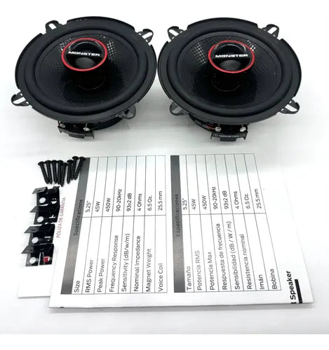 Bocinas Coaxiales De 5.25 PuLG Monster Ms52c 45w Rms 4 Ohms Negro