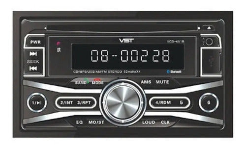 Autoestéreo Doble Din Bluetooth Usb Sd Aux Vst Vcd-651b Control Negro