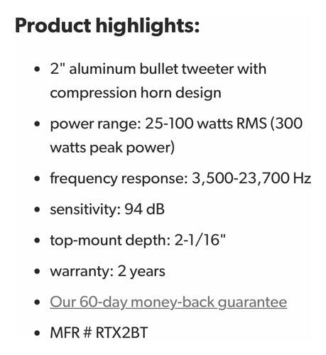1 Tweeter Bala Pro Audio Spl Open Show 2'' 300w. Mtx Rtx2bt Color Rojo Y Cromo