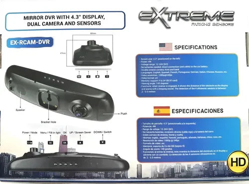 Espejo Retrovisor Cámara Sensores Revers Extreme Ex-rcam-dvr