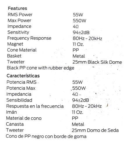 Bocinas Coaxiales 6.5 Pulgadas Monster Auto Ms652c 55w Rms Negro