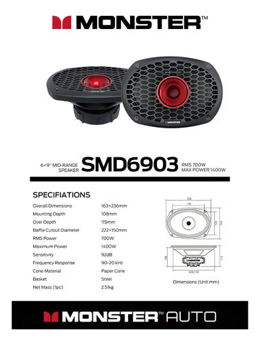 Medio Rango Con Driver 6x9 700w Rms 8 Ohms Monster Smd6903