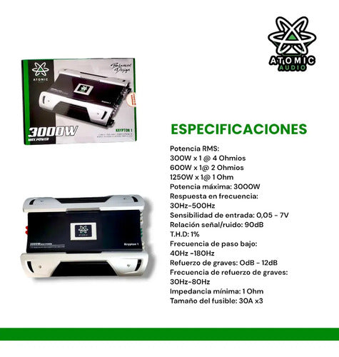 Amplificador Clase D Atomic Krypton1 3000w 1 Canal