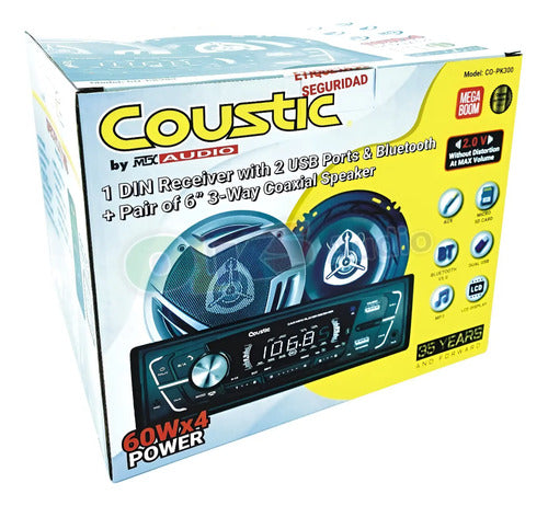 Paquete Autoestereo Y 2 Bocinas De 6 Bt Usb Coustic Co-pk300