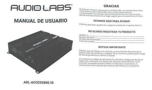 Amplificador 1 Canal 200w @4ohms Audiolabs Adl-access800.1d
