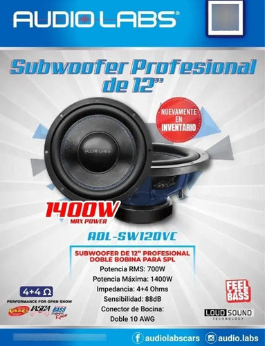 Subwoofer De 10 PLG Audio Labs Adl-sw10dvc Doble Bobina 700w Color Azul