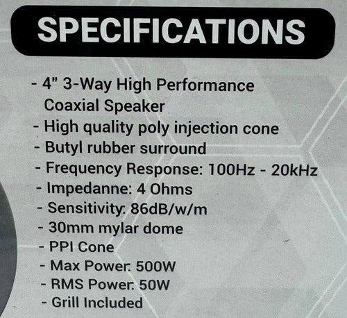 Bocinas Coaxiales 4 PLG Atomic Audio Iron4 500w Max 3 Vias Color Negro