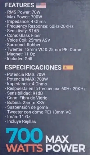 Par Bocinas 6.5 Sq Fibra Vidrio 70w Rms Audiolabs Adl-f65sq