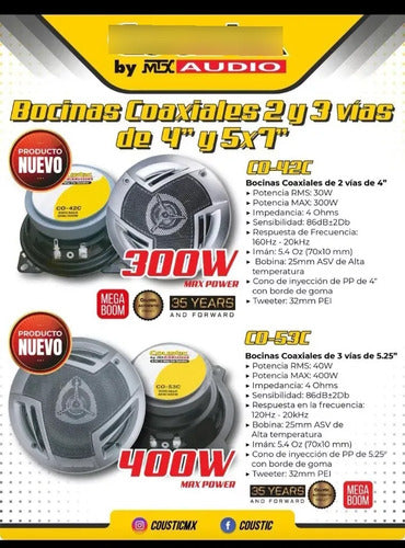 Bocinas 4puLG Coustic Co-42c 2 Vias 300 Watts Color Negro