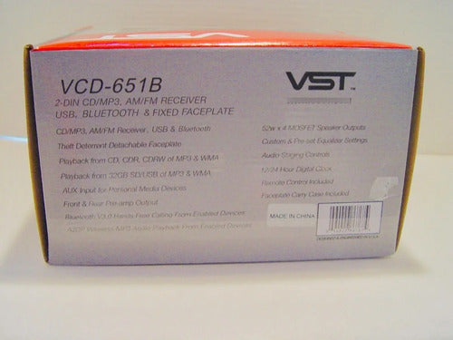 Autoestéreo Doble Din Bluetooth Usb Sd Aux Vst Vcd-651b Control Negro