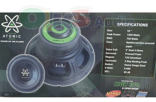 Subwoofer De 12 750 Watts Rms 4 Ohms Atomic Audio Cobalt 12 Color Negro
