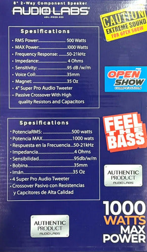 Set De Medios 8 Pul 2 Vias 500w Rms Audiolabs Adl-pro8.2os