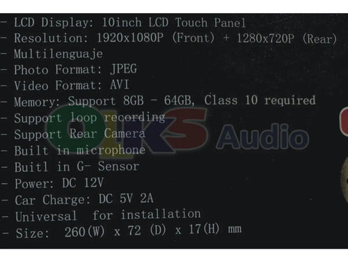Retrovisor Dvr C Cámara Frontal Y Trasera Extreme Ex-rthd102