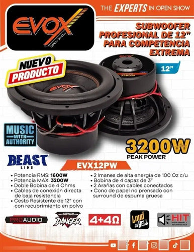 Subwoofer 12 Pulgadas Evox Evx12pw 3200w Max Spl Open Show Color Negro