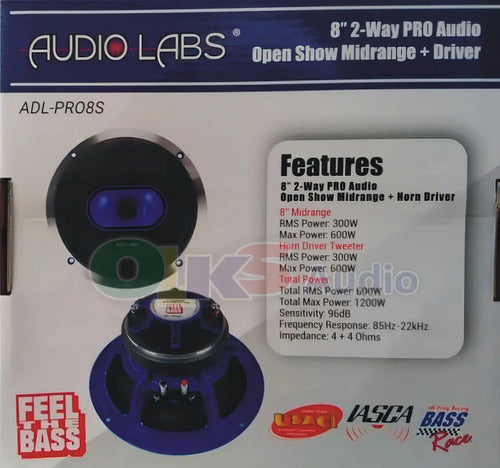 2 Medio Rango Con Driver De 8'' 600w Rms Audiolabs Adl-pro8s Color Negro Con Azul Negra Co