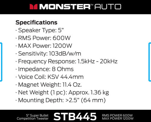 Tweeter 5 Pulgadas 600w Rms Monster Stb445