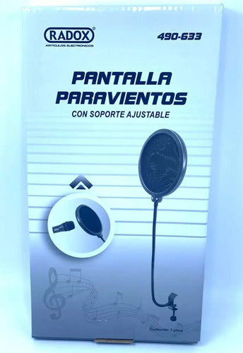 Pantalla Paravientos Para Microfono Ajustable 490-633 Radox Color Negro
