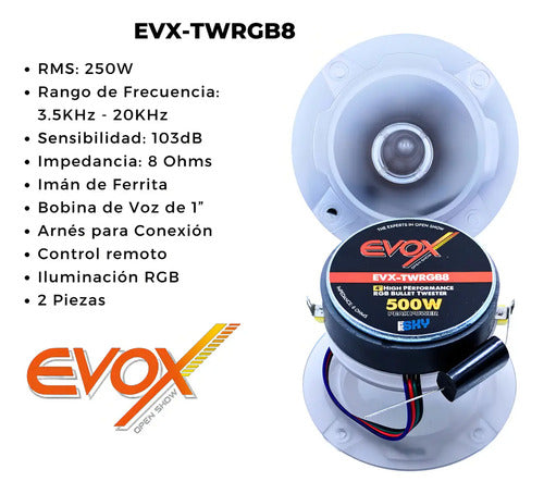 Par Tweeter Bala 4´´ 250w Rms 8 Ohms Rgb Evox Evx-twrgb8