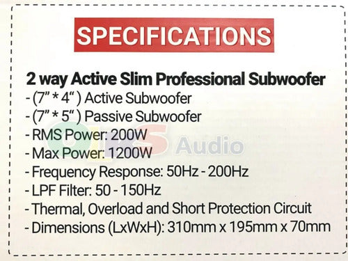 Subwoofer Amplificado 7x5 2 Vías 1200w Rockseries Rks-p77pss