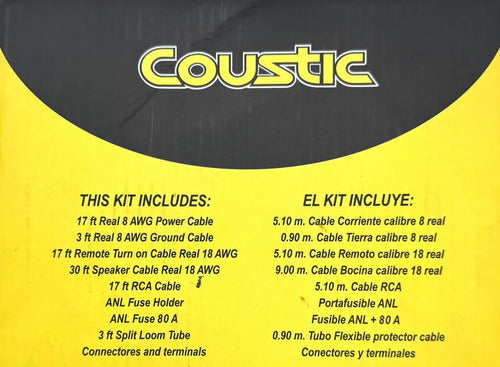Kit De Cableado Para Instalacion De Amplificador Calibre 8 70% Cobre Libre De Oxigeno Marc