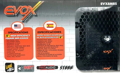 2 Medio Rango Cuadrado De 8'' 500w. Rms 8 Ohms Evox Evx8mrs