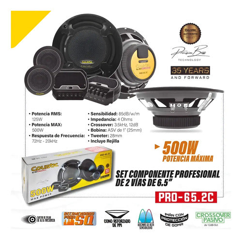 Set De Medios Coustic Pro-65.2c 6.5 PuLG 500w Max 2 Vias