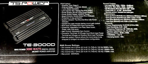 Amplificador Clase D Para Bajos 3000 Watts Ts Power Te-3000d