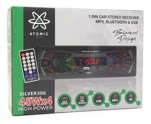 Autoestereo Fm Mp3 Usb Aux Bt Control 2 Rca Atomic Silver300