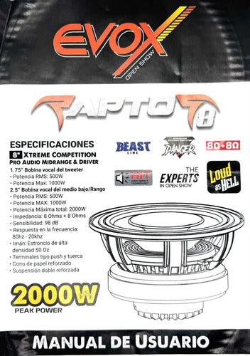 Medio Rango Con Driver De 8'' 1000w. Rms 8 Ohms Evox Raptor8