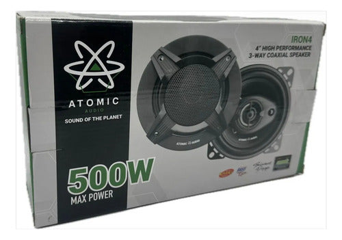 Bocinas Coaxiales 4 PLG Atomic Audio Iron4 500w Max 3 Vias Color Negro