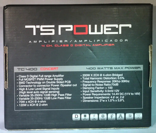 Mini Amplificador De 4 Canales Del Tamaño De Un Billete Clase D Rango Completo 400 Watts T