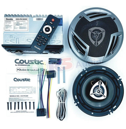 Paquete Autoestereo Y 2 Bocinas De 6 Bt Usb Coustic Co-pk300