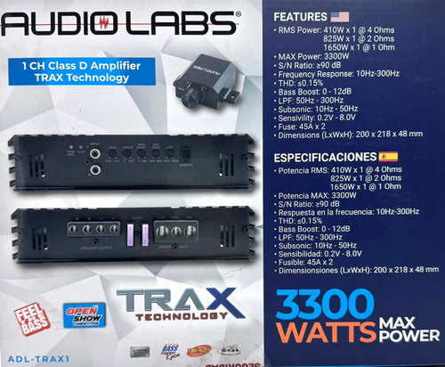 Amplificador 1 Ch Clase D 1650w Rms 4ohm Audiolabs Adl-trax1