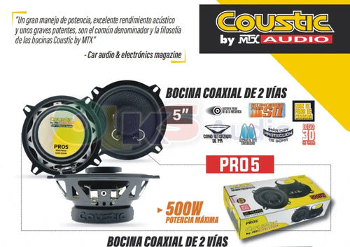 Bocinas 5.25 Pulgadas Coustic Pro5 2 Vias 500 Watts Max Color Negro