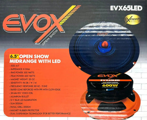 Par De Medios Rango 6.5'' 300w Rms Con Luz Led Evox Evx65led