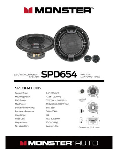 Set De Medios Monster Spd654lat 6.5 PuLG 2 Vías 800w Max