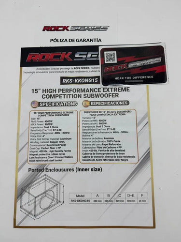 Subwoofer 15 Rock Series Anniversary Rks-kkong15 9000w Kong Color Negro