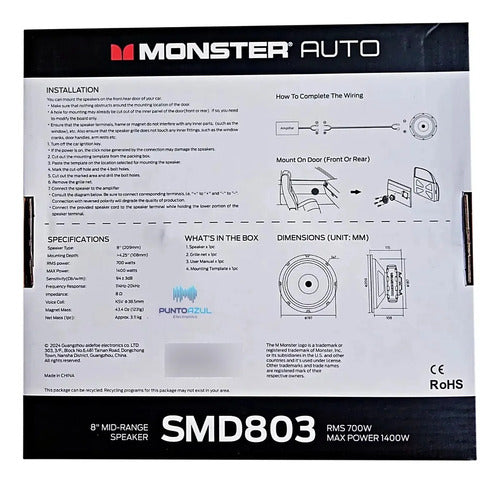 Par De Medios Rangos Con Driver De 8 700w Rms Monster Smd803