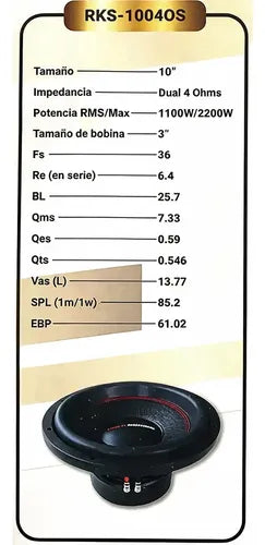 2 Subwoofers De 10'' 1100w. Rms 4 Ohms Rockseries Rks-1004os