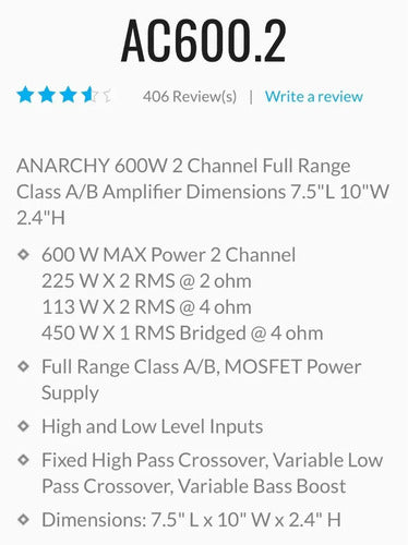 Amplificador De 2 Canales A/b 600 Watts Planet Audio Ac600.2