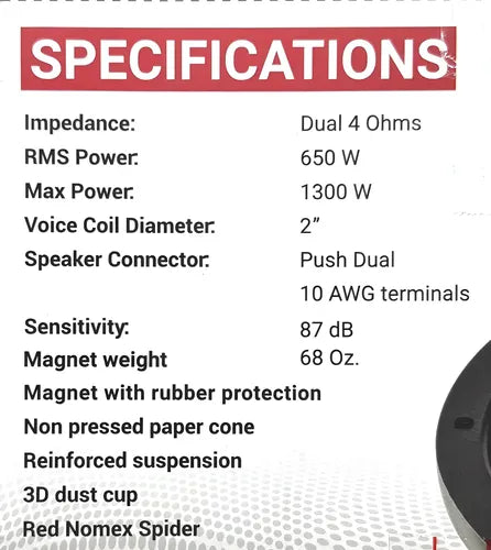 Subwoofer De 10' Doble Bobina 650w Rms Rockseries Rks-el1024