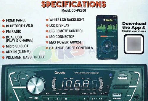 Paquete Autoestereo Y 2 Bocinas De 6 Bt Usb Coustic Co-pk300