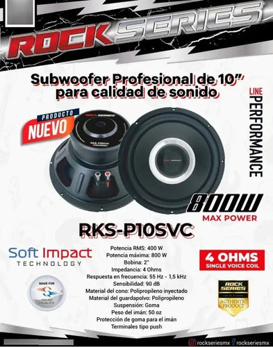 Subwoofer 10 Pulgadas 400w Rms Rockseries Rks-p10svc