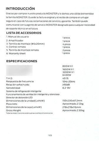 Amplificador Clase D 1 Canal 3200w Rms 1 O Monster Aal3200.1