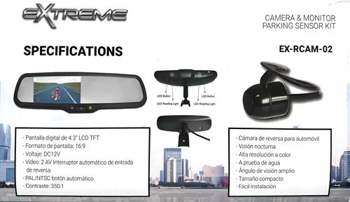 Retrovisor Con Monitor Y Cámara D Reversa Extreme Ex-rcam-02