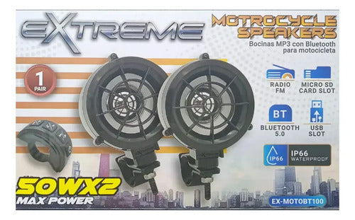 2 Bocinas X Moto De 3'' 100w Max Bt Usb Extreme Ex-motobt100